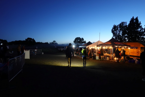 Leaving the final crewed aid station with a marathon to go.